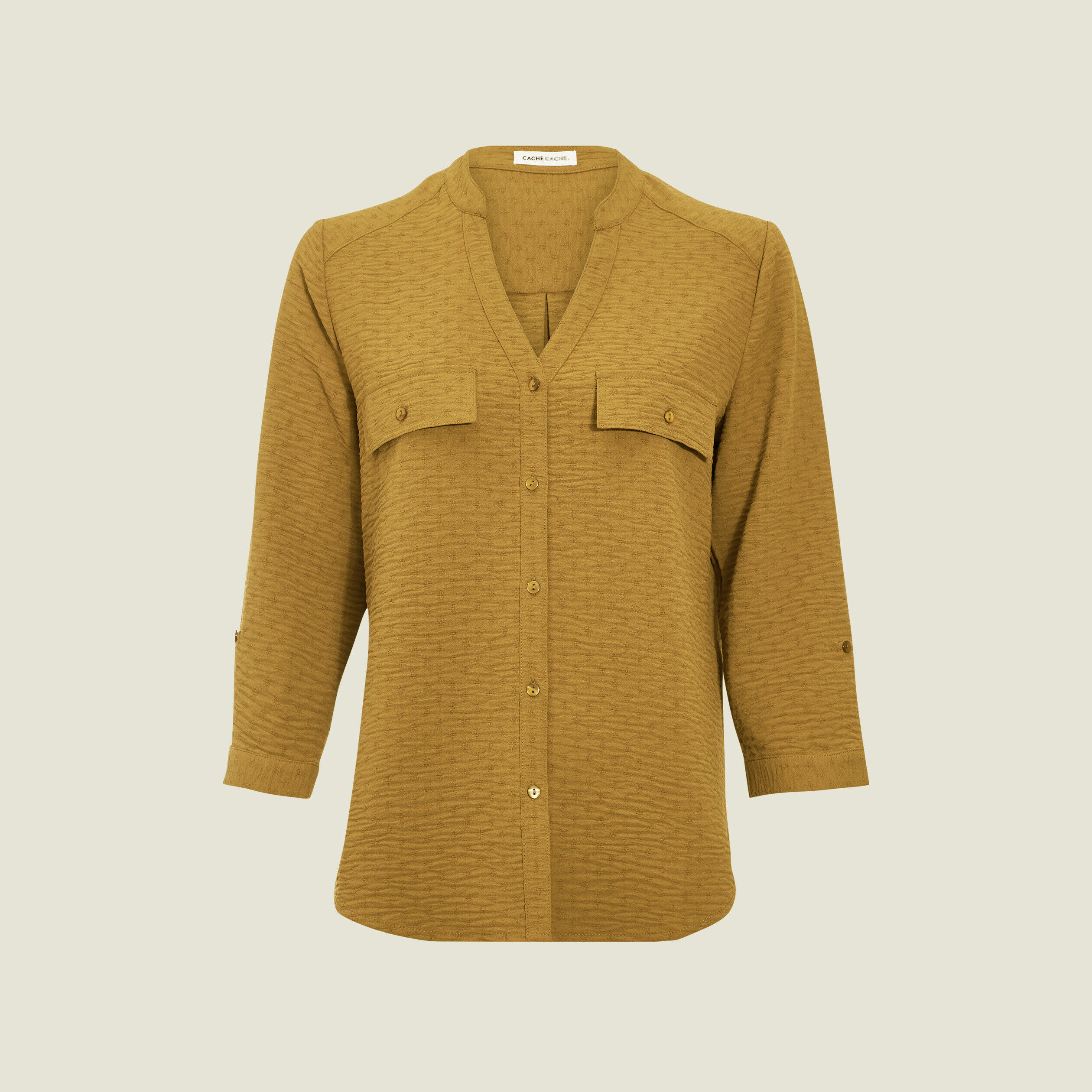 Chemise manches 3/4 vert olive femme | Cache Cache