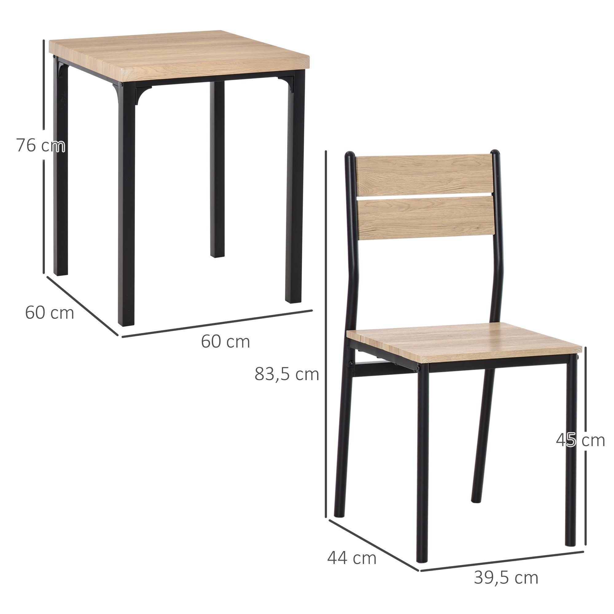 HOMCOM Sitzgruppe Esstisch-Set mit 1 Tisch + 2 Stühlen