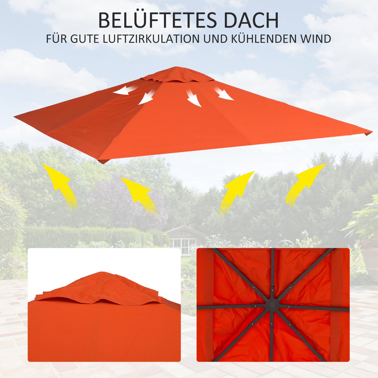 Outsunny Pavillondach Ersatzdach Pavillonabdeckung Polyester Orange 2,98x2,95m