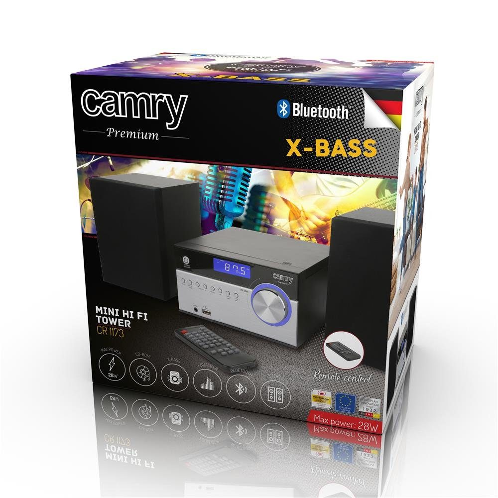 Camry CR 1173 Mini-Hi-Fi-Turm Stereoanlage (mit Bluetooth, USB, AUX-Eingang, CD-ROM, FM/AM-Radio, zwei Lautsprecher mit RMS 28W, Soundsystem, HiFi Turm, Musikanlage)