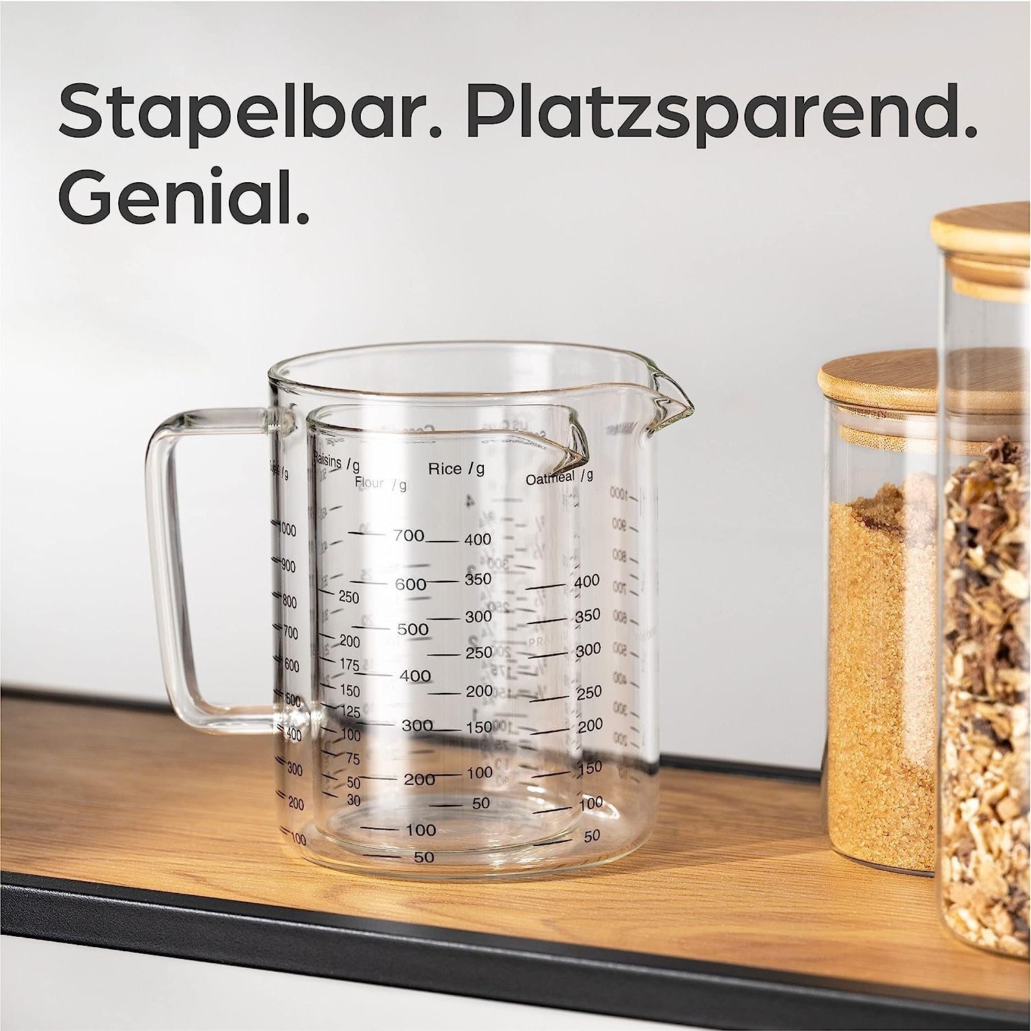 Praknu Messbecher Messbecher Set Glas 500/1000ml, Borosilikatglas, (Set)
