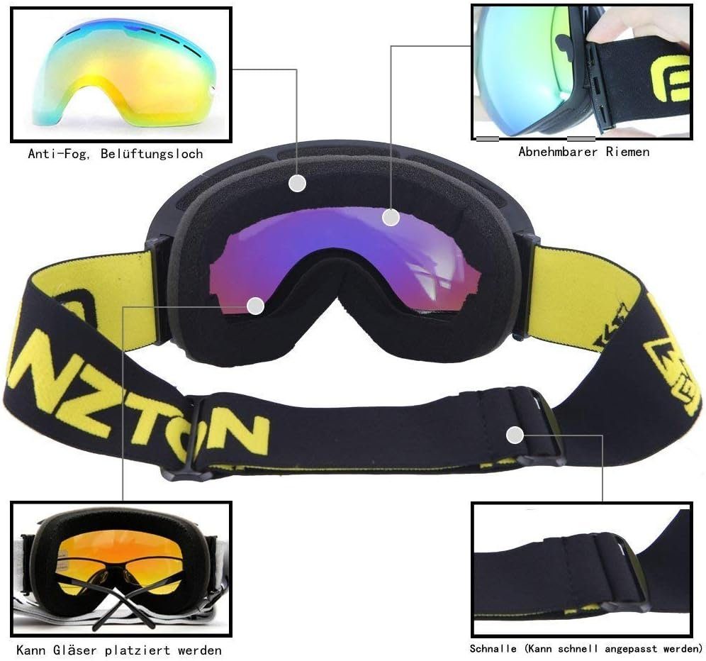 A Ade Snowboardbrille Skibrille Doppel-Objektiv UV-Schutz Anti-Fog, (Snowboardbrille für Damen, Herren, Jungen, Mädchen), UV Schutz, mit Anti-Beschlag-Funktion, mit Anti-Beschlag-Beschichtung
