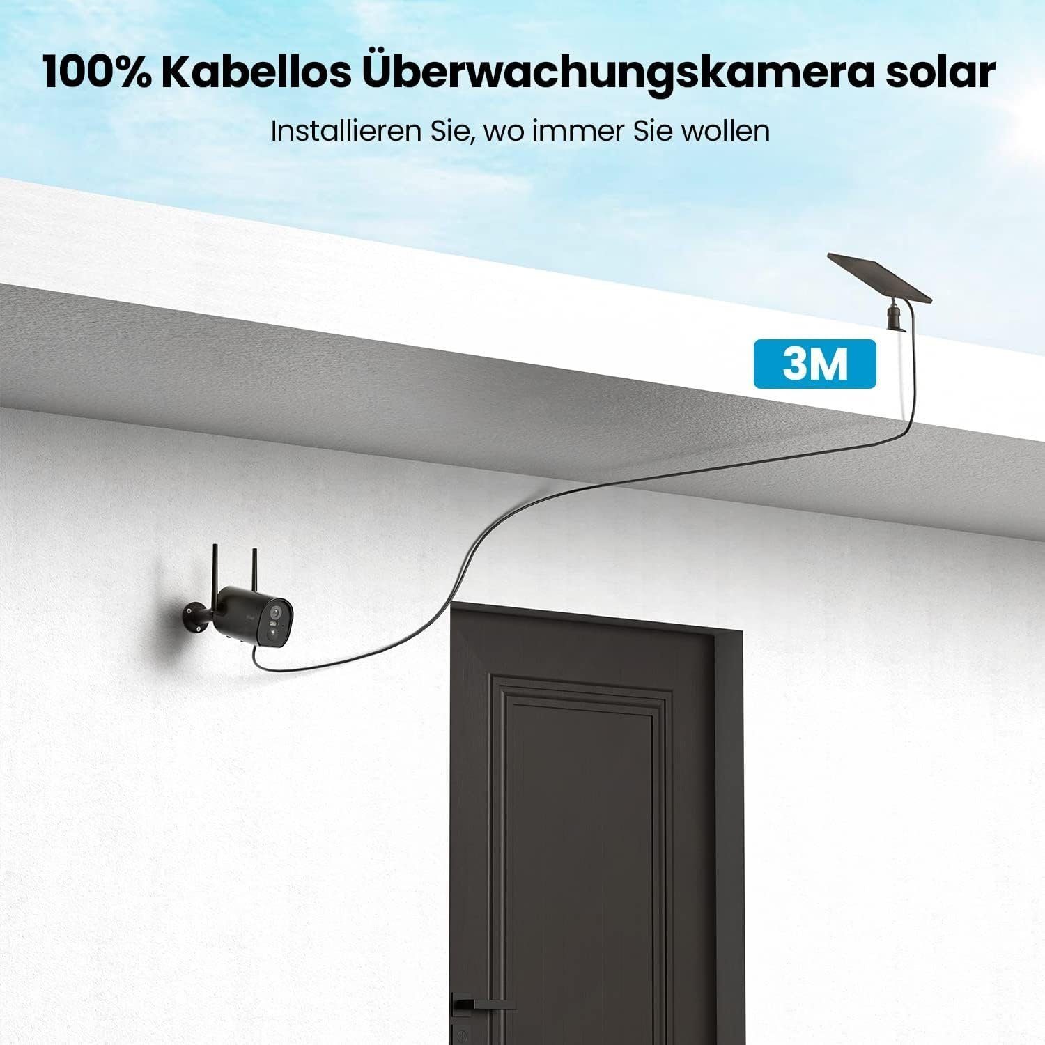 ieGeek 2K 3MP Überwachungskamera Aussen solar,Kabellos Kamera mit SD Karte Überwachungskamera (Aussen Außen Außenbereic Innenbereich, Videoverlauf,Multi-Device-Sharing,Arbeit mit Alexa,IP65 wasserdicht, FHD,4-dBi-Antenne,PIR-Bewegungserkennung&Sirene