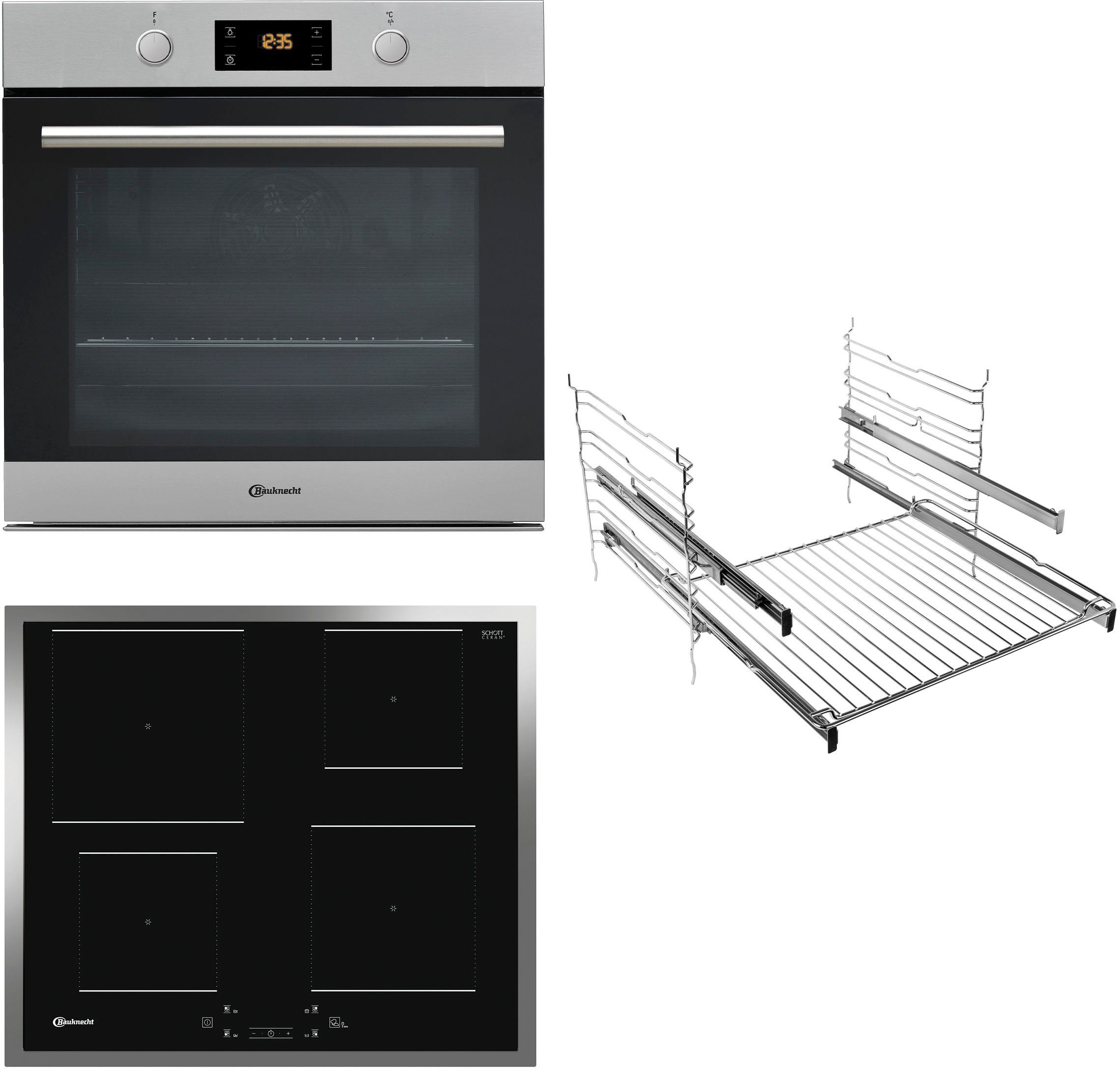 BAUKNECHT Backofen-Set BAKO 800 PYRO IND, mit 2-fach-Teleskopauszug, Pyrolyse-Selbstreinigung
