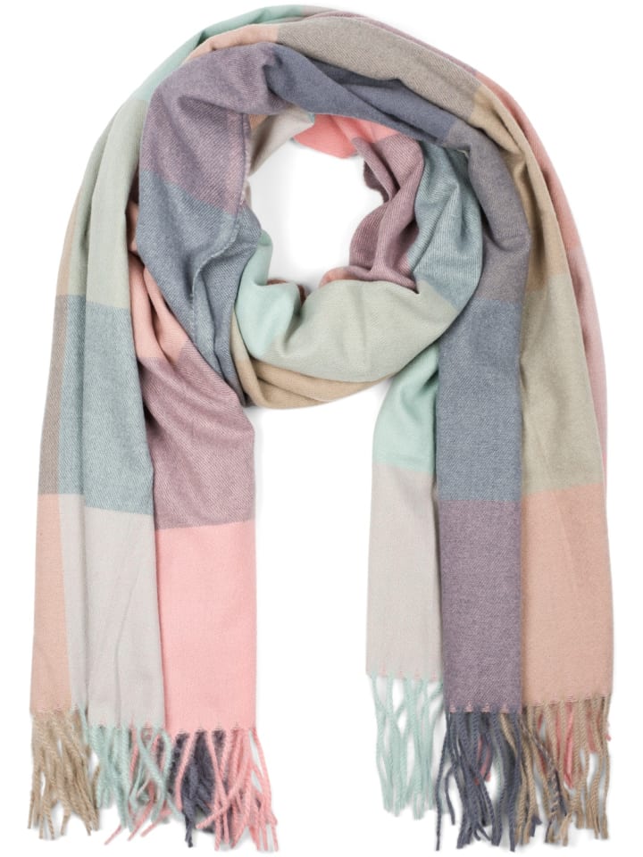 styleBREAKER Schal in Türkis-Grau-Rosa günstig kaufen onesize