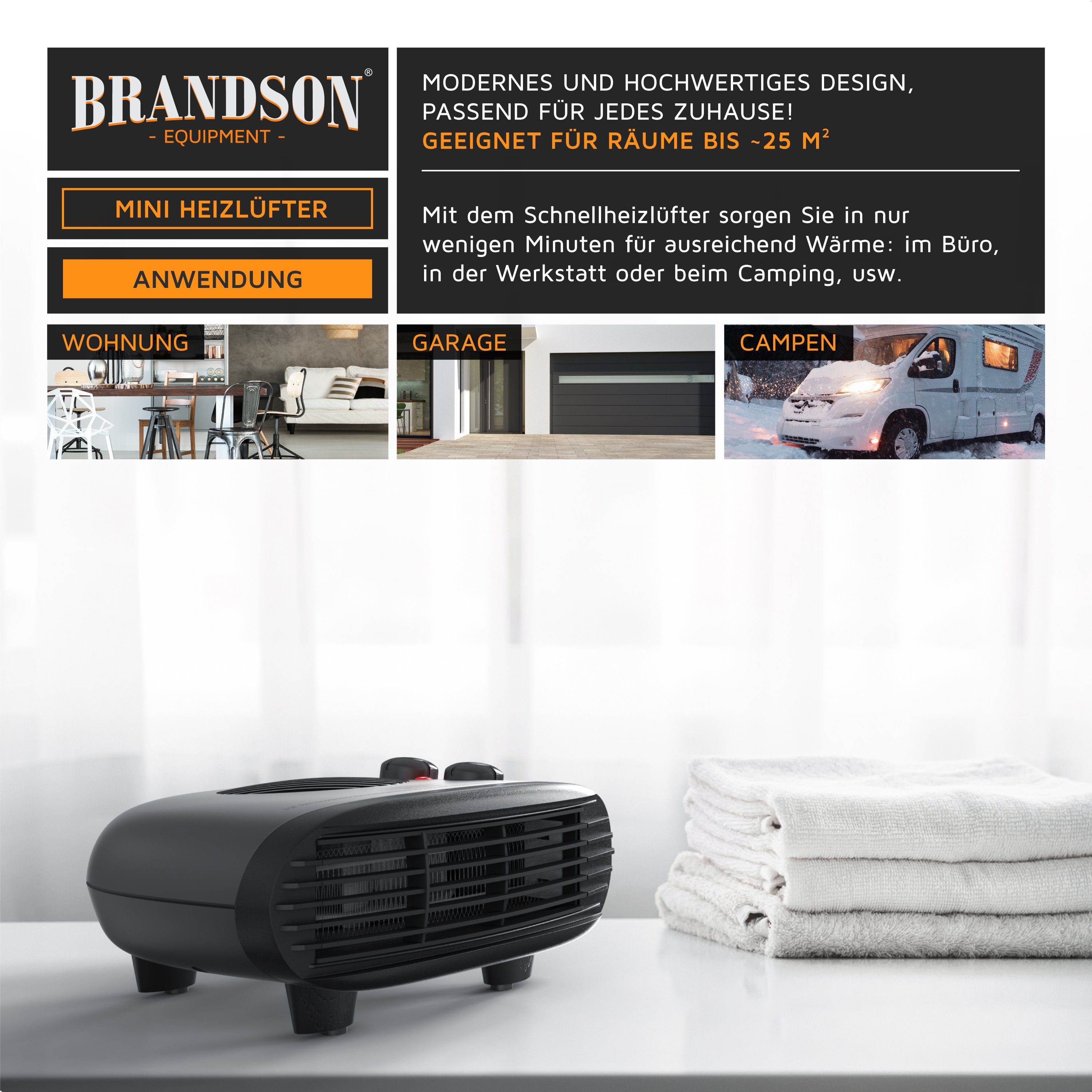 Brandson Heizlüfter, 2000 W, mit einstellbarem Thermostat - Fan Heater mit 3 Leistungsstufen