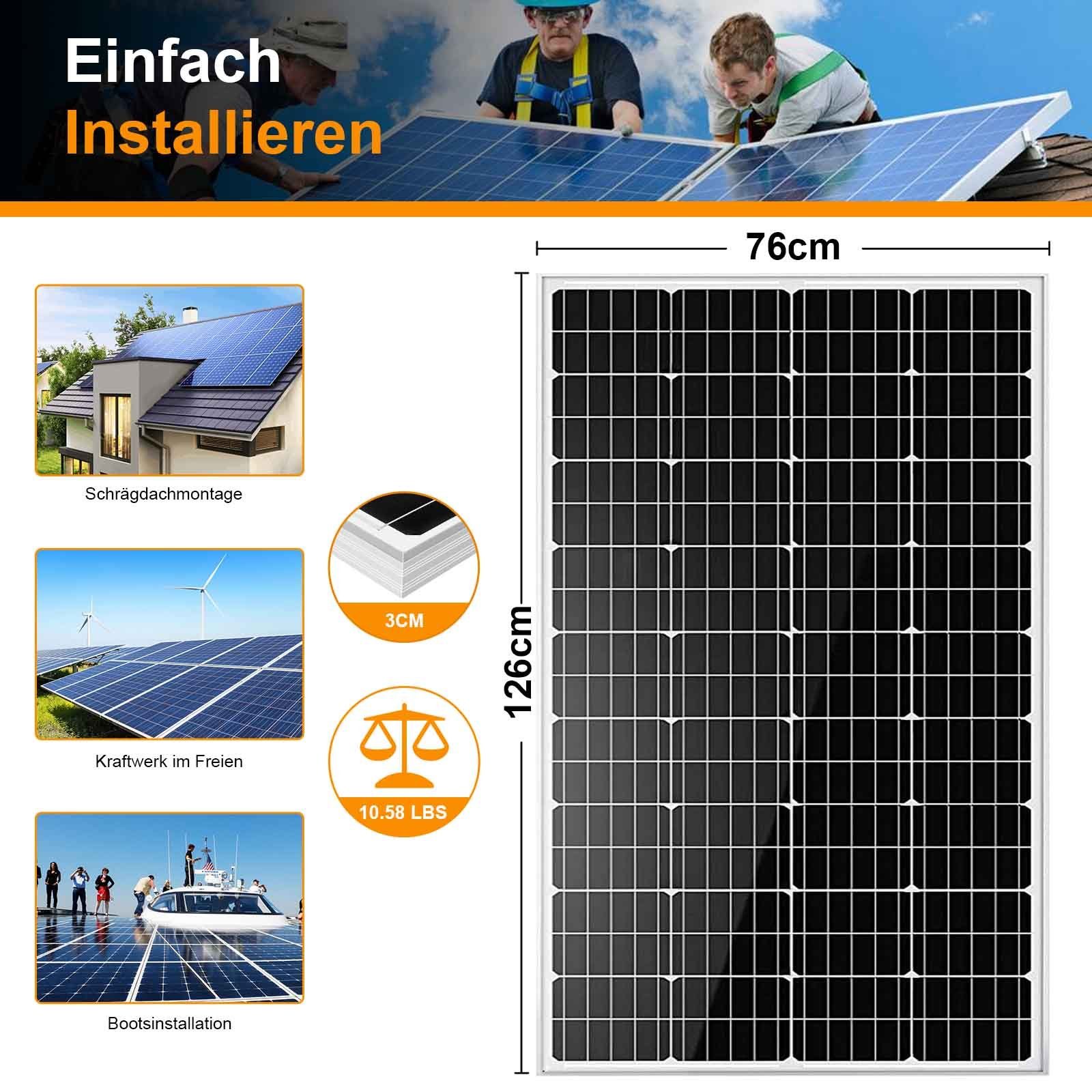 GLIESE Solaranlage 200W 18V Solarpanel Balkonkrftwerk Solaranlage Photovoltaik Solarmodul, 200,00 W, Monokristallines, (Solarpanel, 1 Stück Solarmodul), IP65 Wasserdichte für 12V Akku Wohnmobil Auto Boot Garten Camper