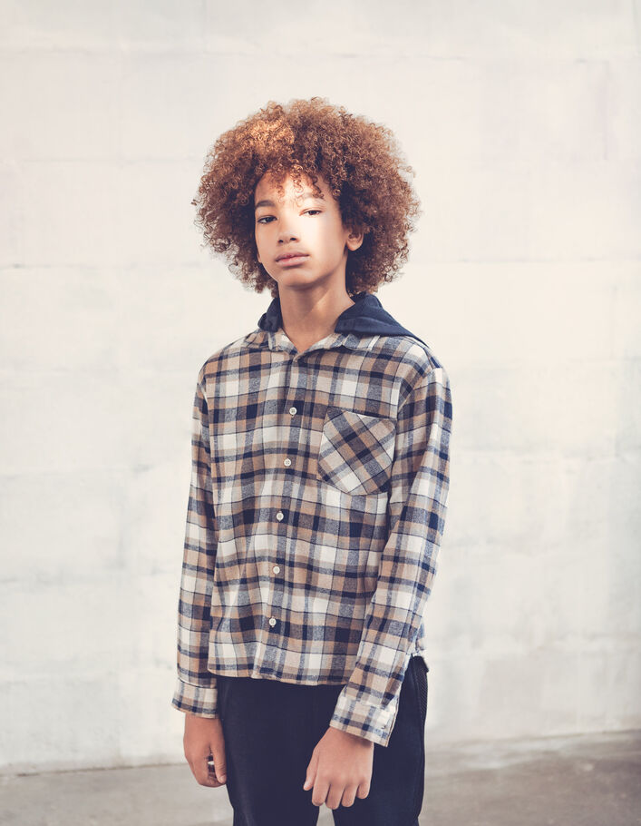 Chemise marine à carreaux à capuche amovible garçon