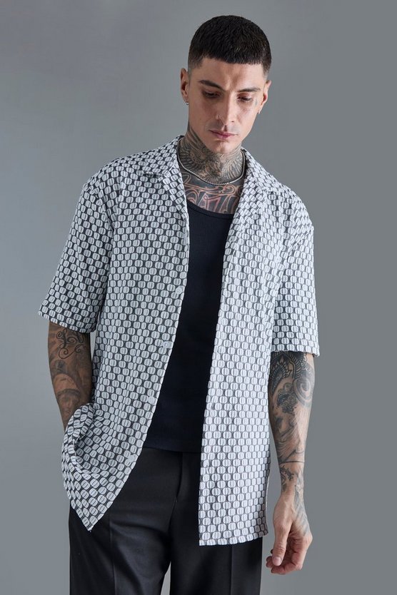 Tall kurzärmliges Jacquard-Hemd