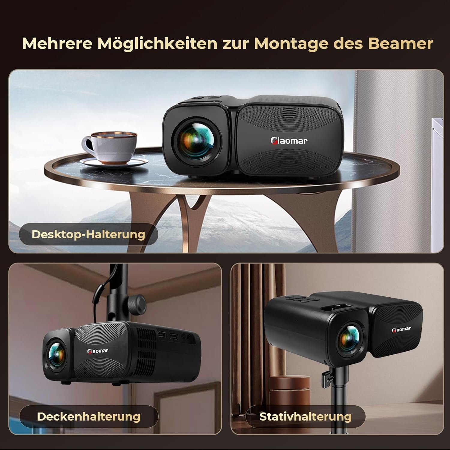 Vigpil Beamer (9000 lm, 8000:1, 1920 x 1080 px, LED Mini Beamer Bluetooth 250” Display, Klein Tragbarer Kurzdistanz)