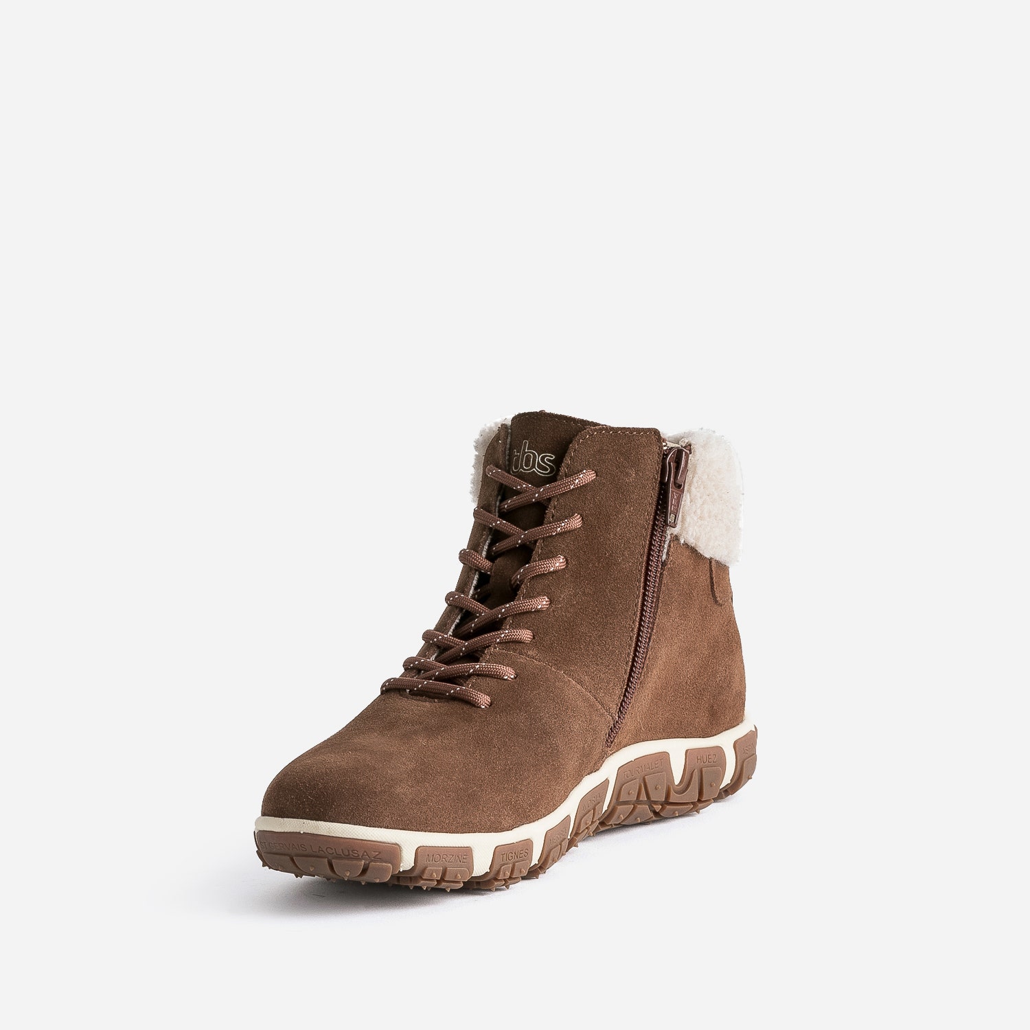 Boots à lacet TBS camel en cuir velours fourré