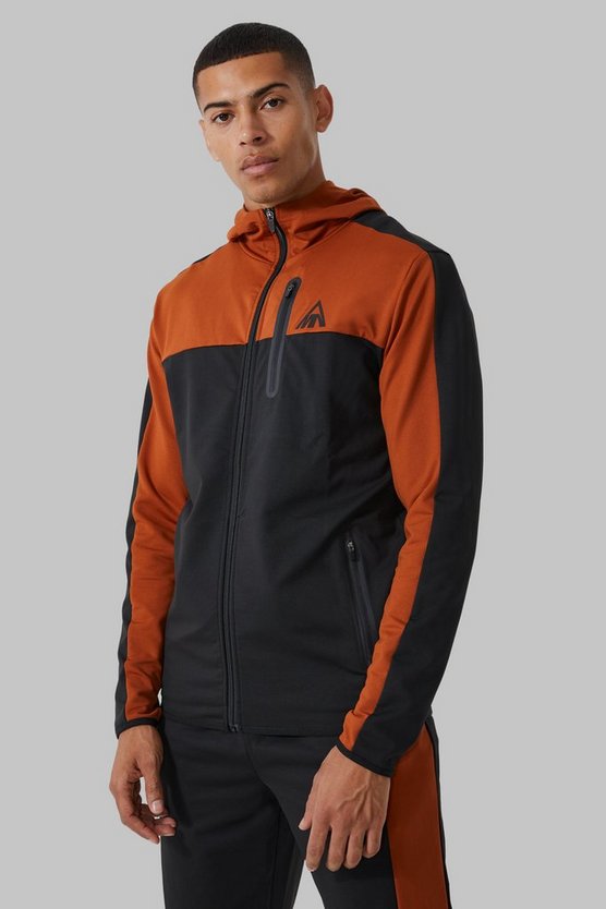 Man Active Colorblock Hoodie mit Trichterkragen und Reißverschluss
