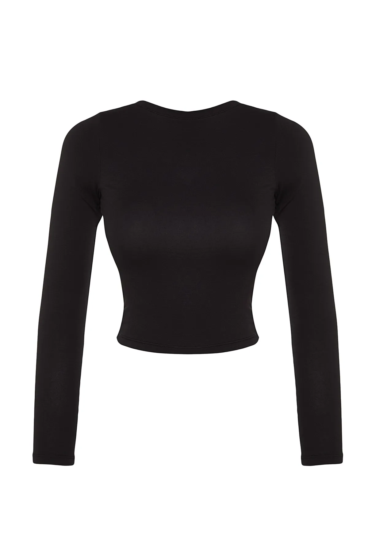 Trendyol Collection  Schwarze, tiefe, rückenfreie, taillierte, dehnbare Strickbluse aus Baumwolle TWOAW24BZ00173