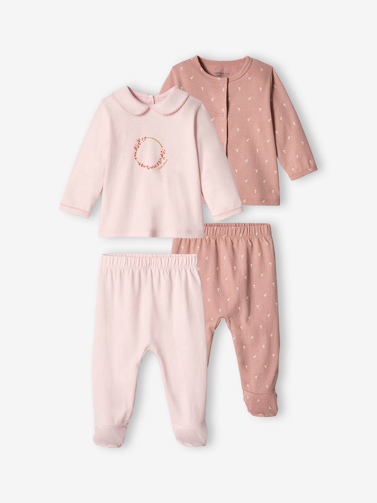 Lot de 2 pyjamas en jersey bébé fille lilas poudré