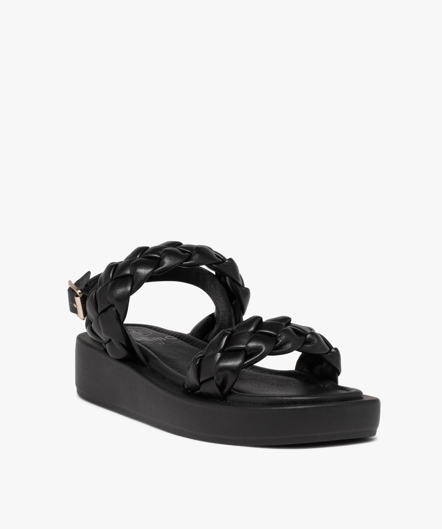 Sandales femme plateforme à brides tressées unies noir | GEMO
