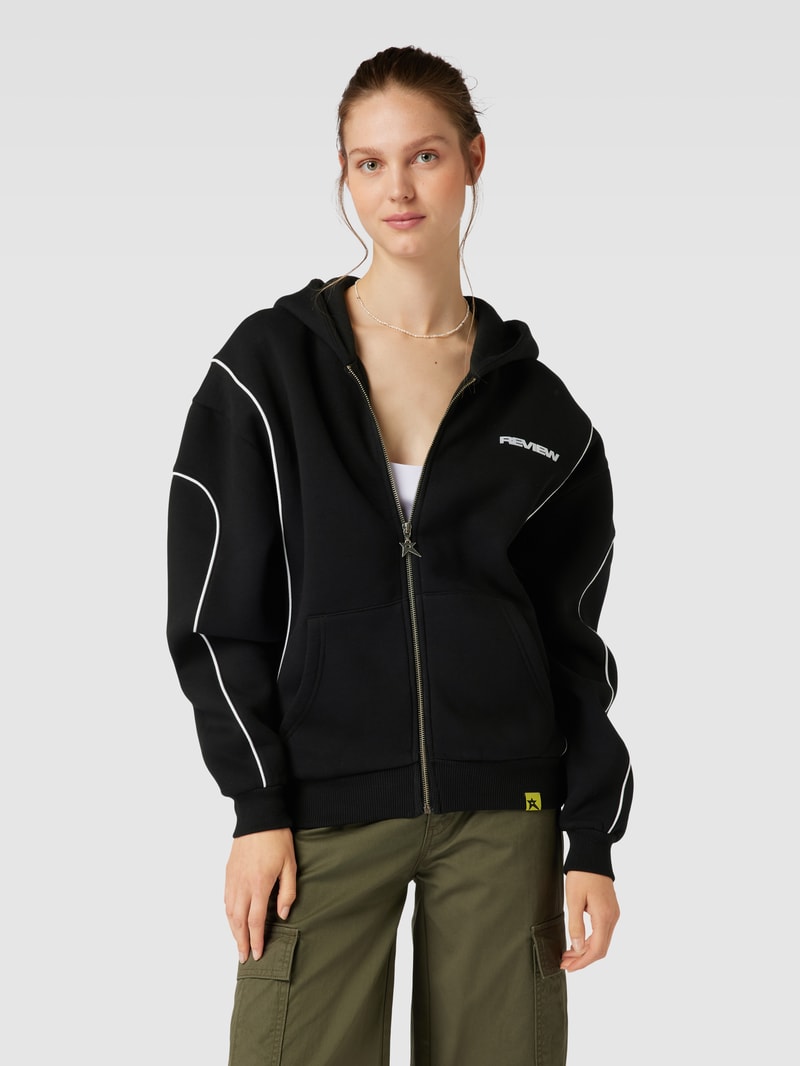 Sweatjacke mit Label-Print in schwarz