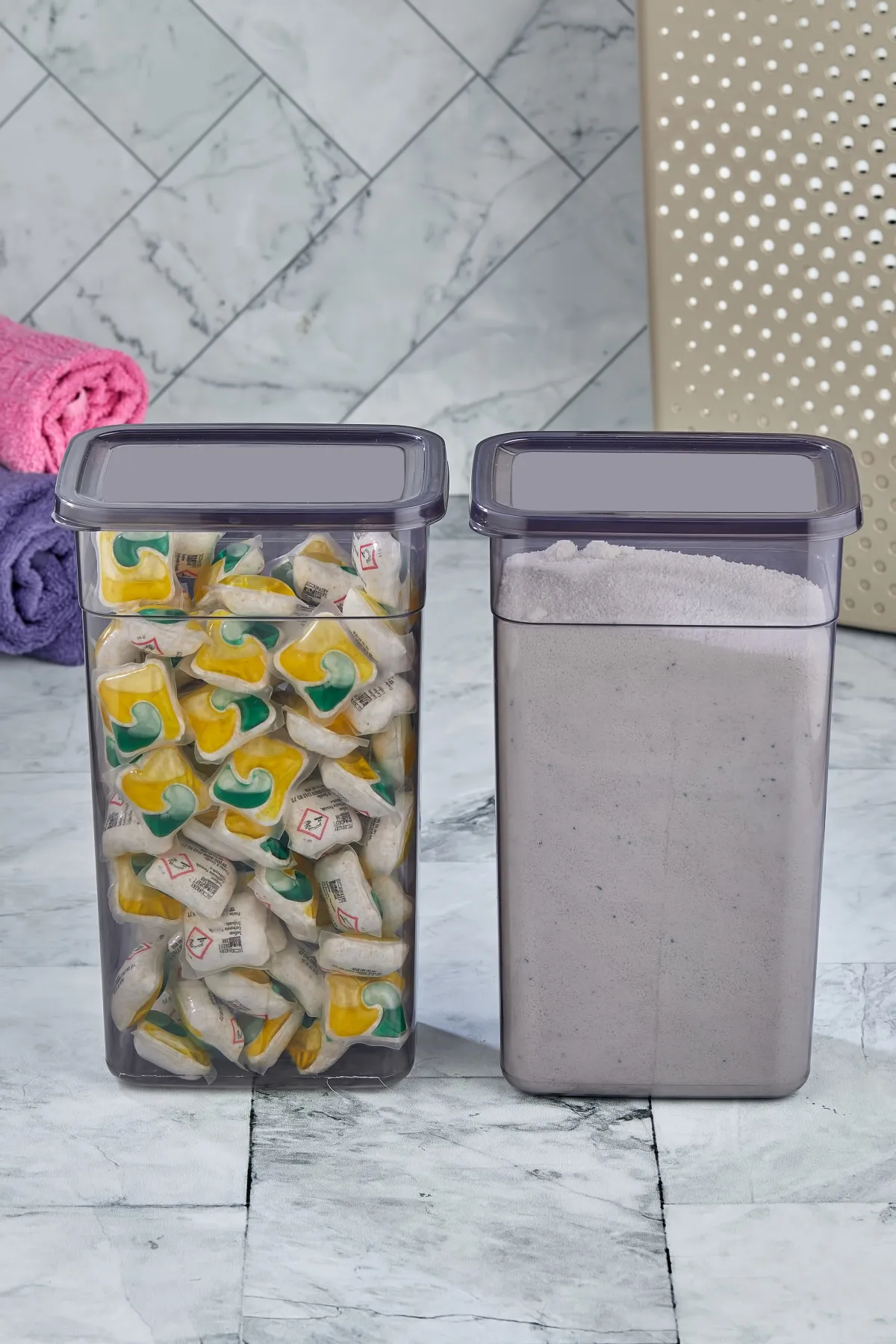 Bayev  King-Size-Aufbewahrungsbox, 2 Stück, 2 l, für Pulvertabletten, Reinigungsmittel, Lebensmittelaufbewahrungsbehälter, Badezimmer-Organizer