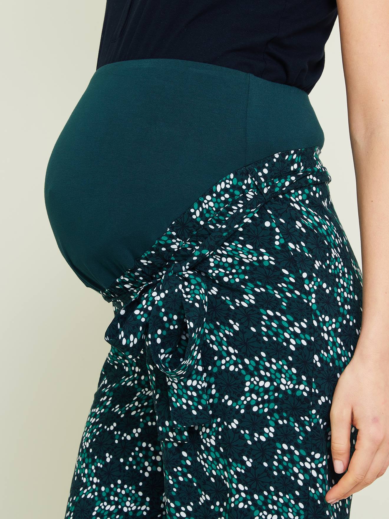 Pantalon de grossesse en viscose imprimée fleuri vert imprimé terracota