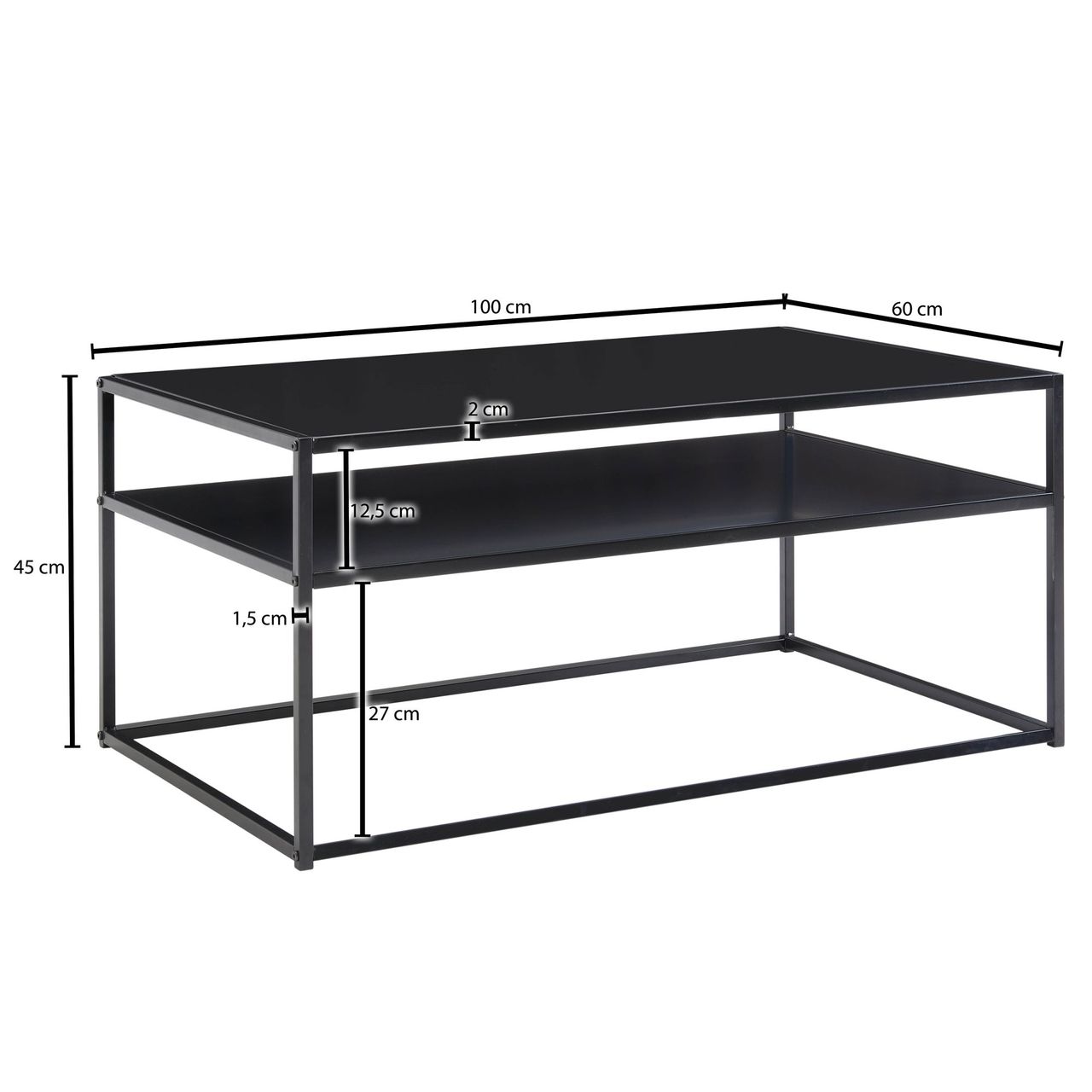 Skyport WOHNLING Couchtisch 100x60x45 cm Metall Wohnzimmertisch Sofatisch Tisch Stauraum