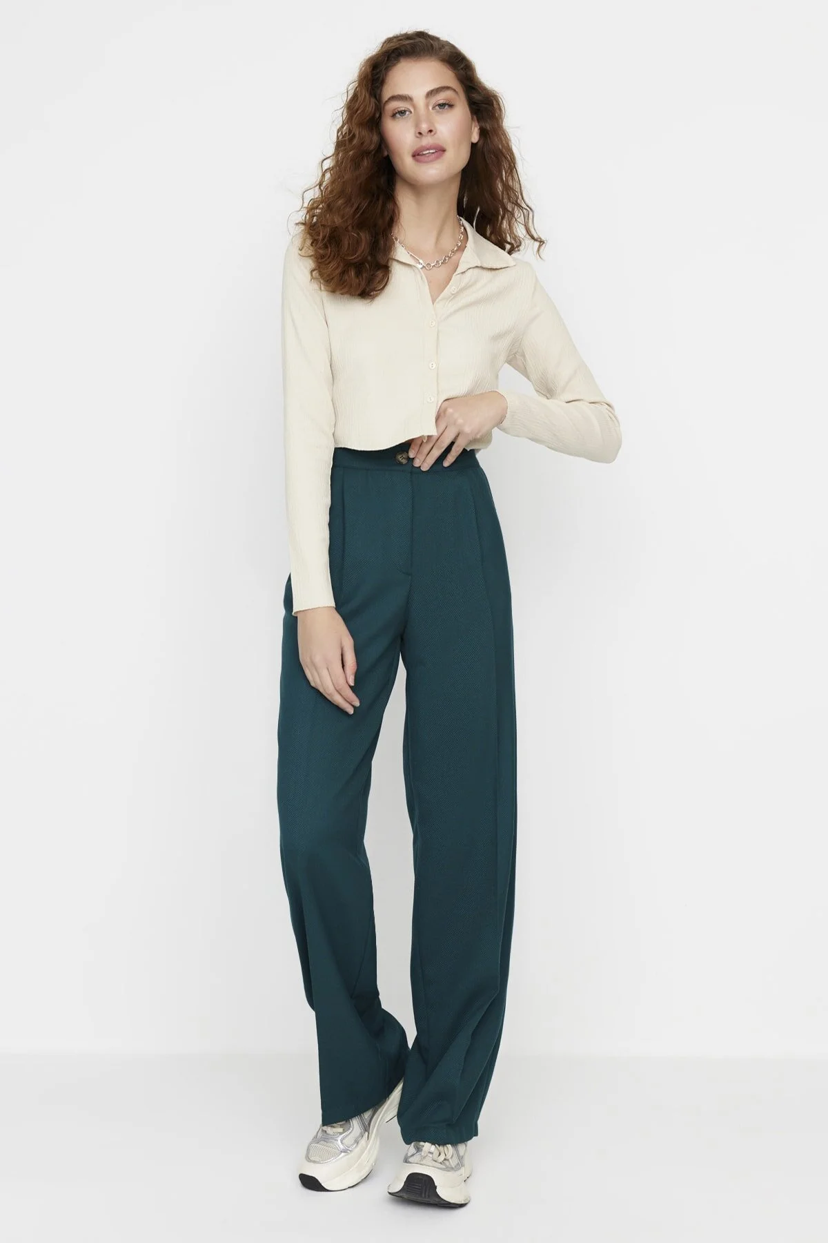 Trendyol Collection  Petrolfarbene gerade/gerade geschnittene Webhose TWOAW22PL0321
