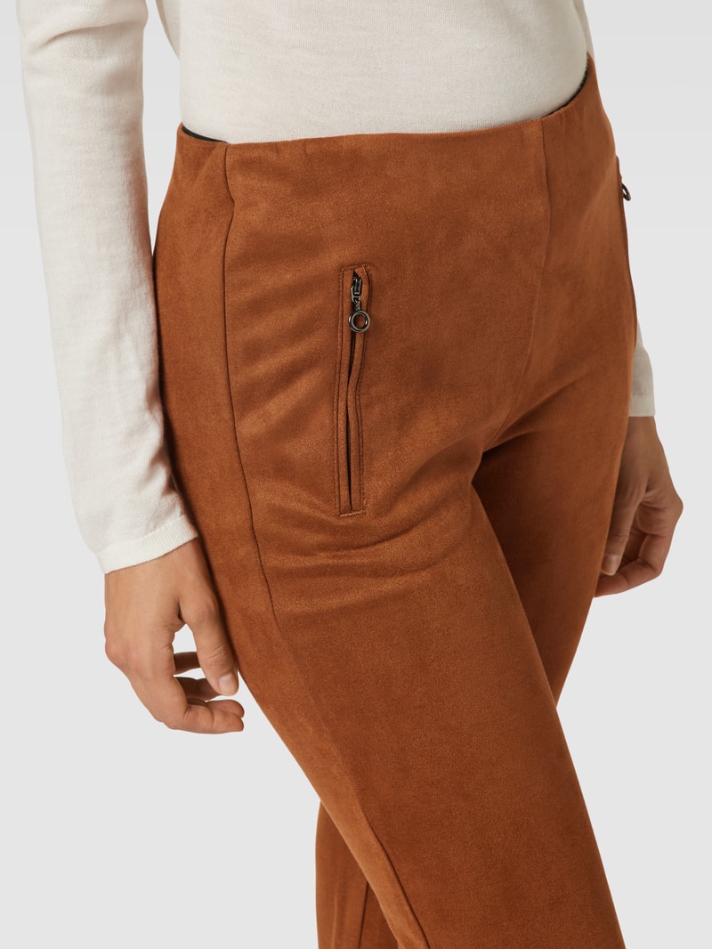 Stoffhose in Velours-Optik in cognac