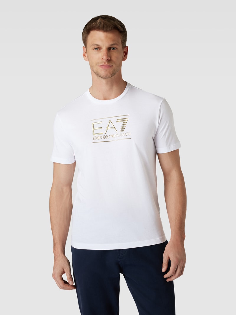 T-Shirt mit Rundhalsausschnitt und Label-Print in weiß