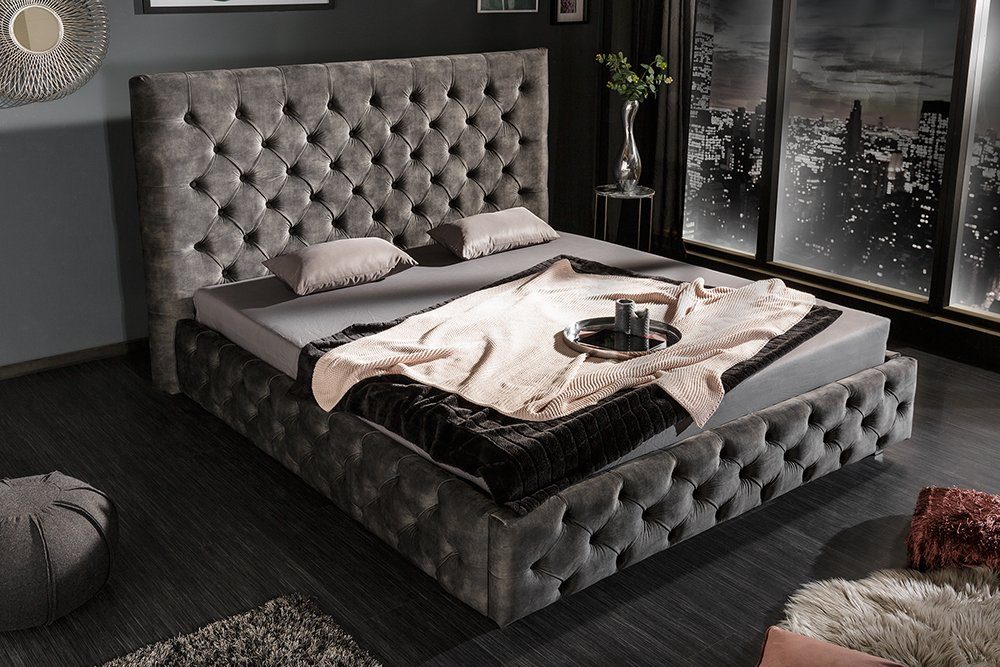 riess-ambiente Polsterbett PARIS 160x200cm grau olive (Einzelartikel, 1-tlg), Schlafzimmer · Samt · Gäste · Doppel · Queensize · Chesterfield Design