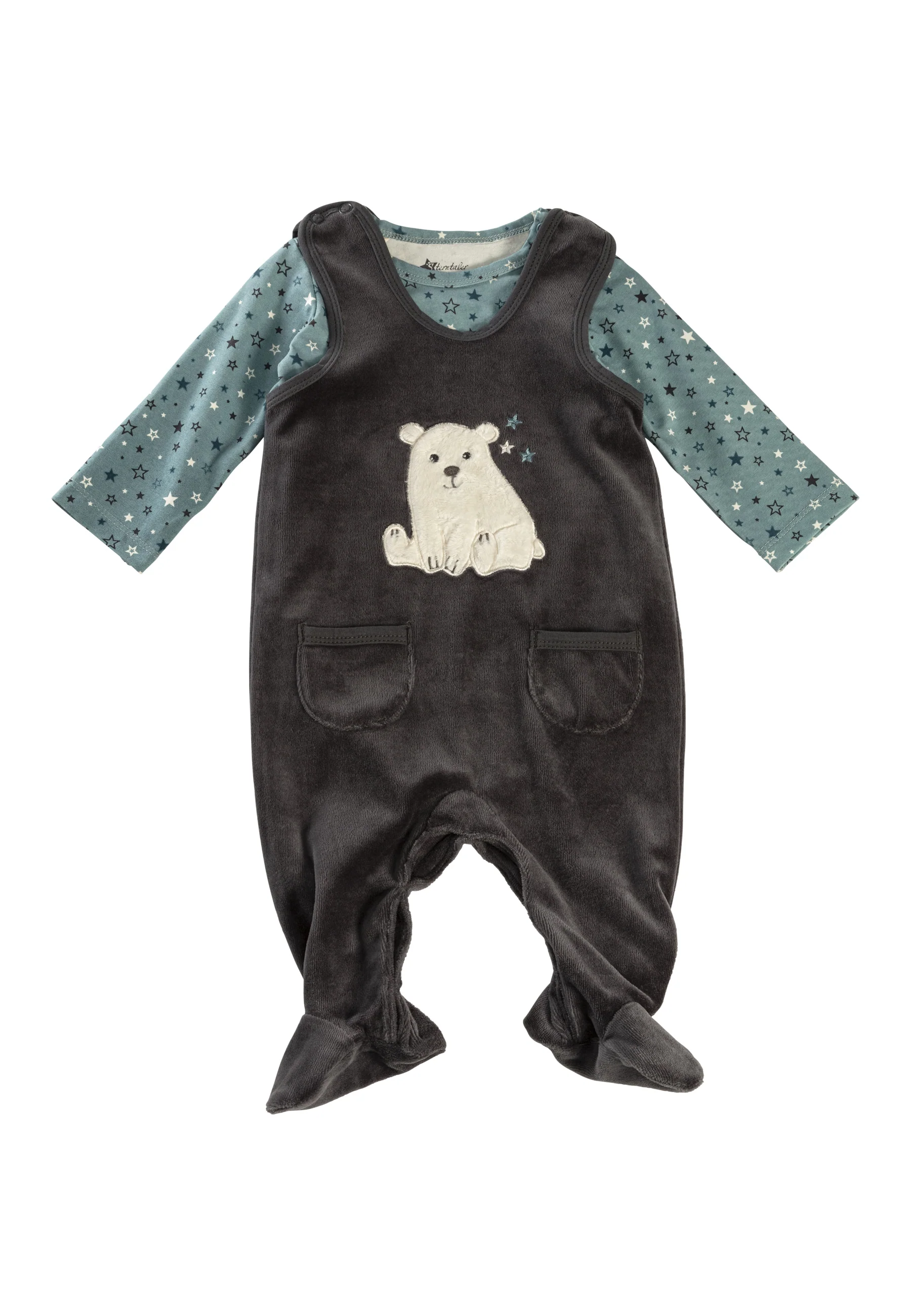 Baby Strampler aus Nicki, Motiv Eisbär Elia, Grau