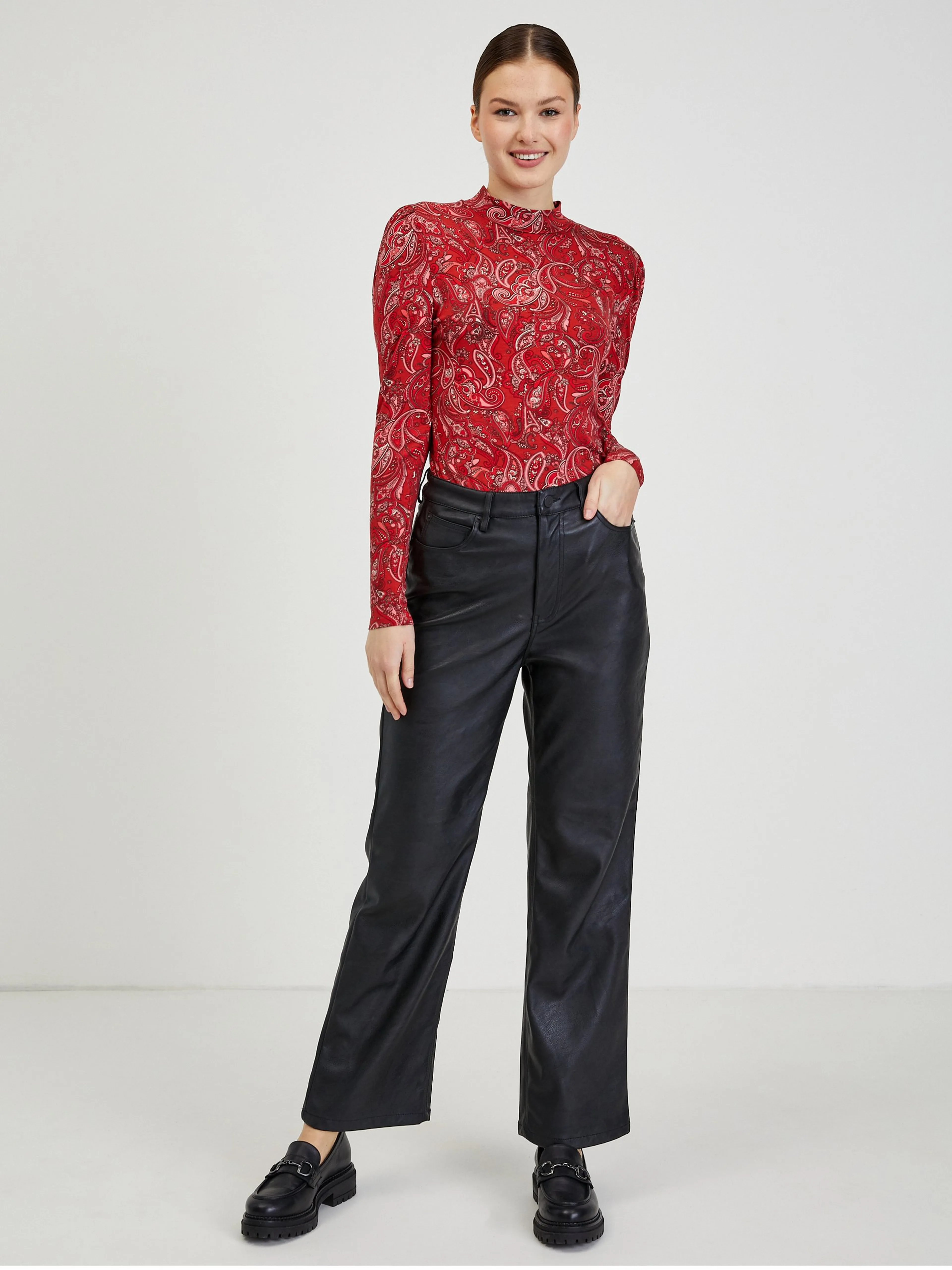 Rotes gemustertes Langarm Damen T-Shirt ORSAY Paisy