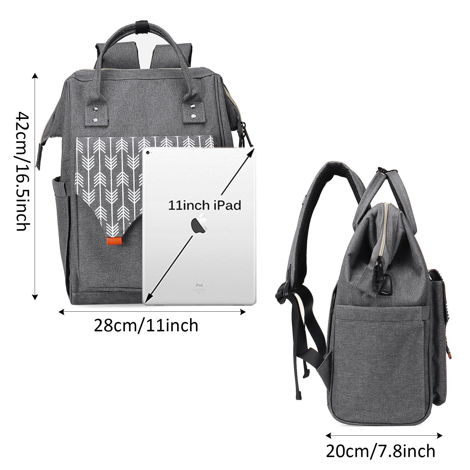 JOSEKO Daypack Tasche Rucksack Dark Gray: Praktisch & Modisch! (USB-Charger/USB-Ladestecker), Viele Fächer + Taschen, großer Stauraum, daily Backpack