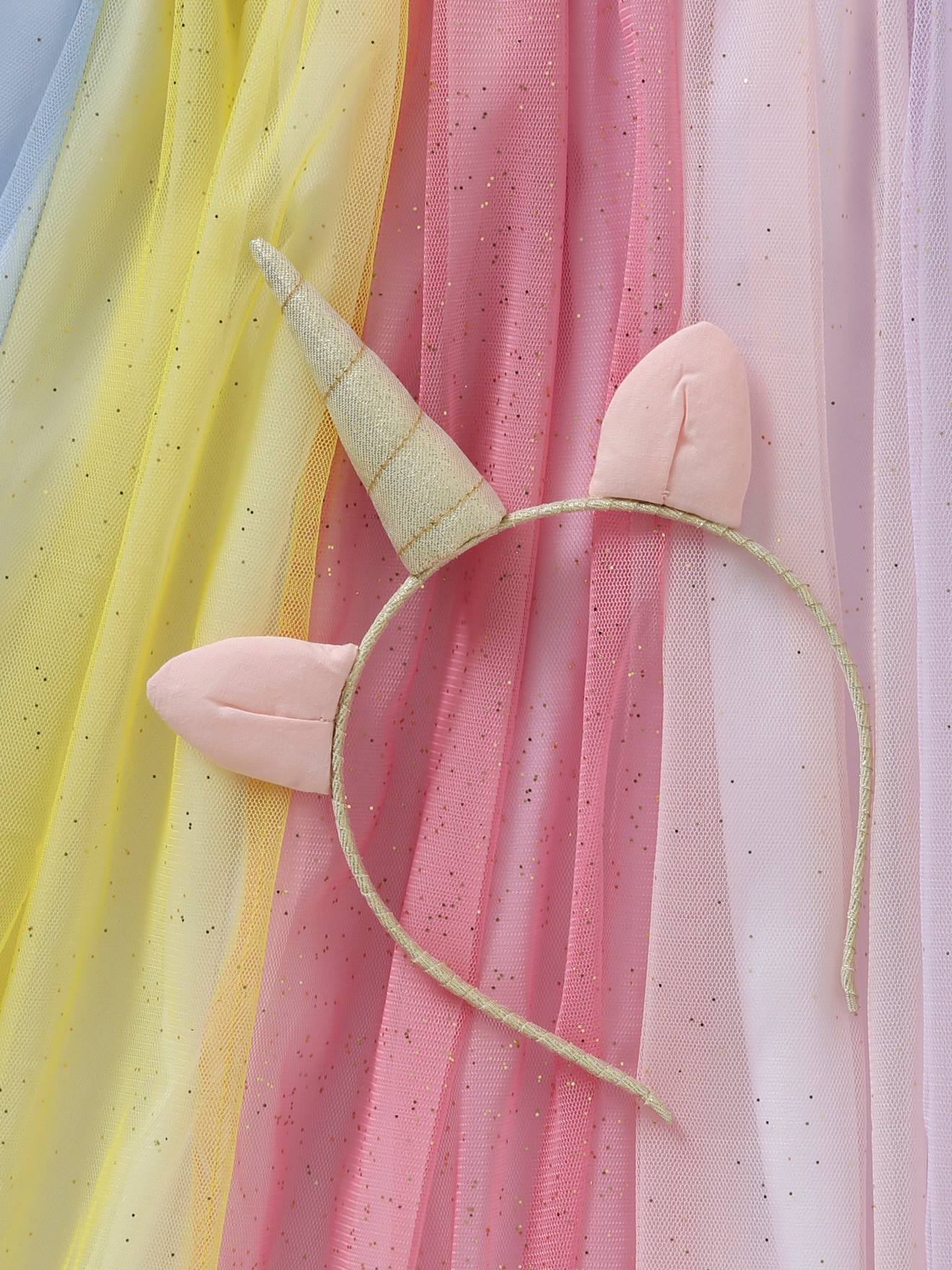 Vertbaudet Mädchen Kostüm-Set: Tüllrock & Haarreif, Einhorn - regenbogenfarben