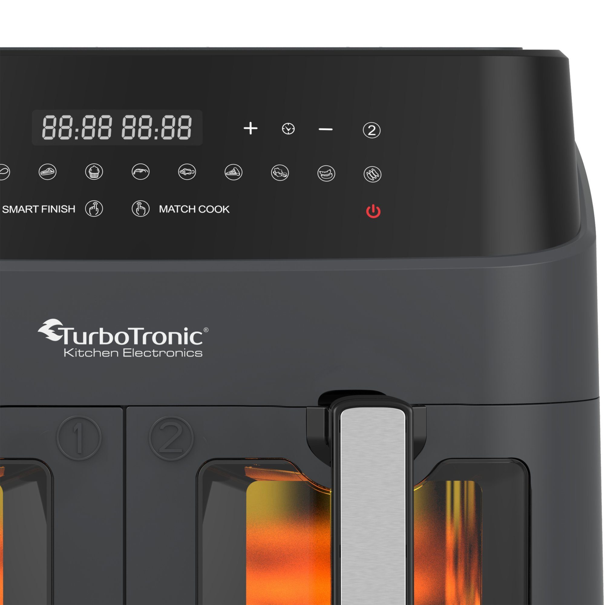 TurboTronic by Z-Line Heißluftfritteuse XXL Doppelkammer 2x 4,5 Liter, 50°C - 200°C, Power, dual, Camping, 1600 W, Fritteuse ohne Fett, digitaler doppel Airfryer Fettfrei