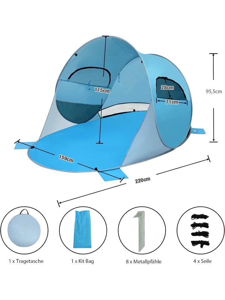 COSTWAY Pop Up Zelt 190T silberbeschichtet UPF50  in Blau günstig kaufen onesize