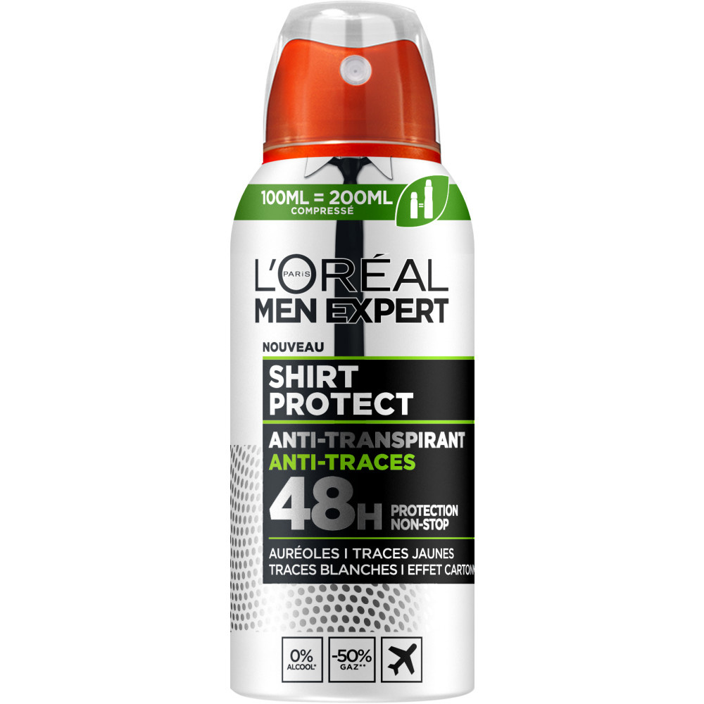L'Oréal Paris L'Oréal Men Expert Shirt Protect Déodorant Spray Compressé - 2 x 100ml Déodorant Spray Homme Compressé