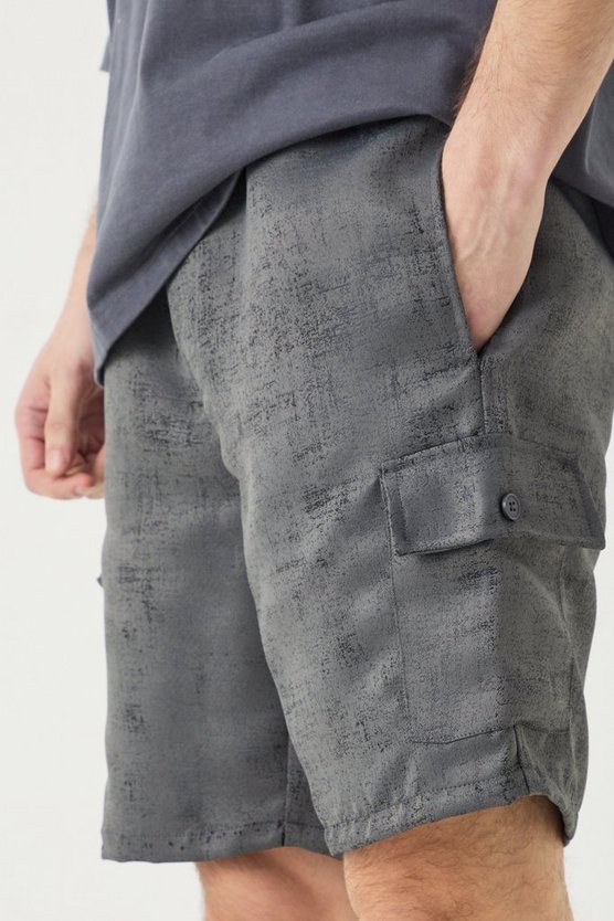 Tall strukturierte Cargo-Shorts mit elastischem Bund