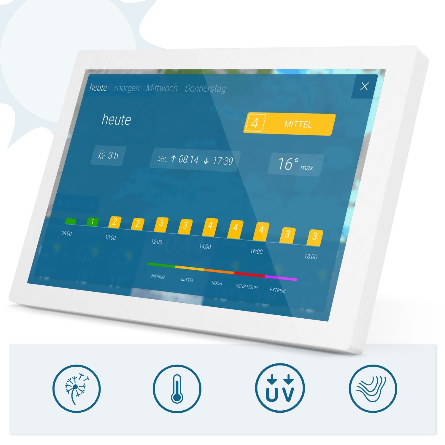 WetterOnline wetteronline home 3 – WetterDisplay mit WetterRadar – mit Innen-Sensor Wetterstation (inkl. Netzteil, USB-Kabel und Schnellstart-Anleitung, neuem Raumklima-Sensor und Premium-Wetterdaten von WetterOnline)