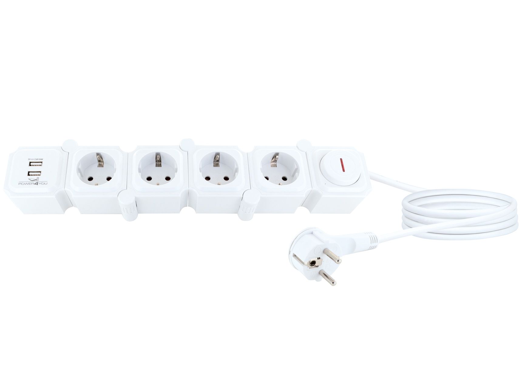 Schwaiger weiße flexible Steckdosenleiste mit USB