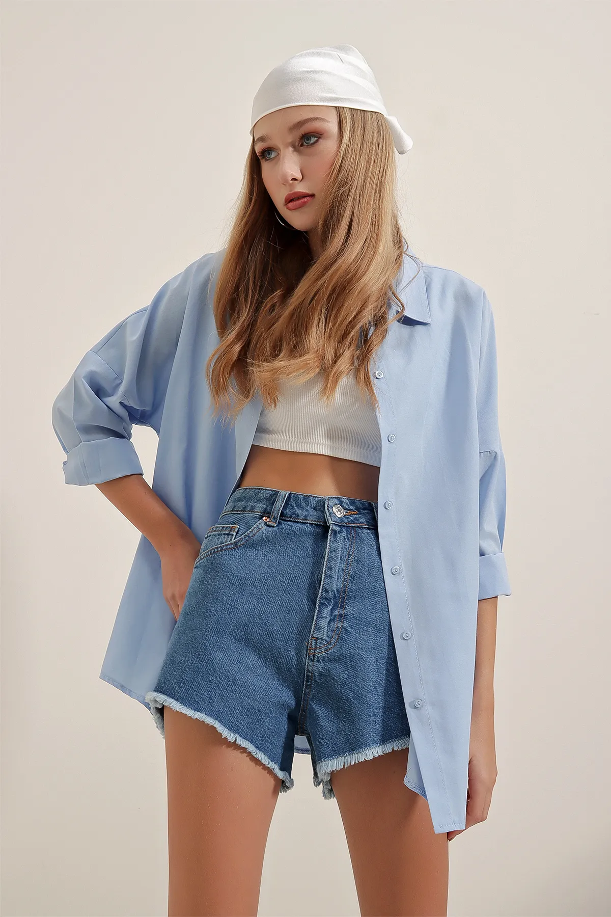Bigdart  3900 Oversize-Lang-Basic-Hemd – Blau
