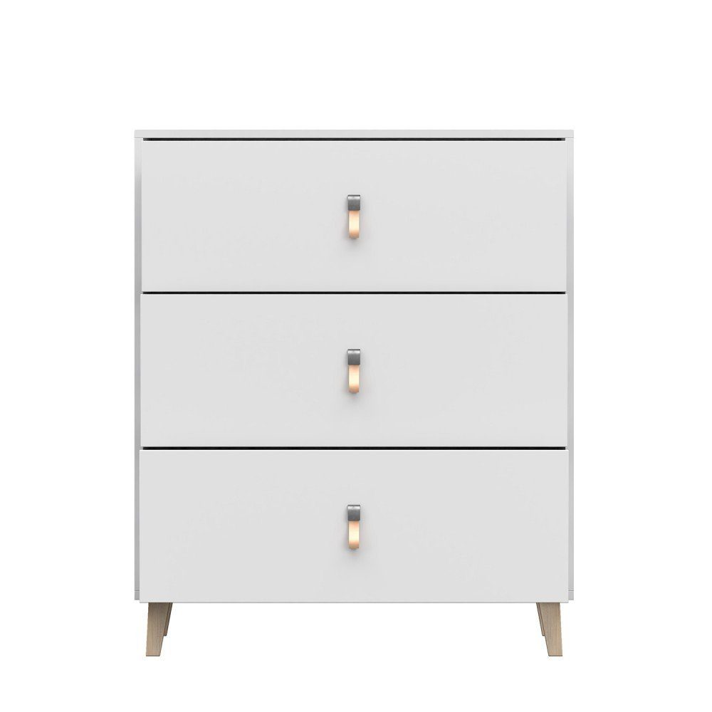 Kids Collective Kommode weiss Skandi mit drei Schubladen Kinderzimmer 96,5 cm hoch, 80 cm breit, Jugendzimmer, praktisches Sideboard, Mehrzweckschrank