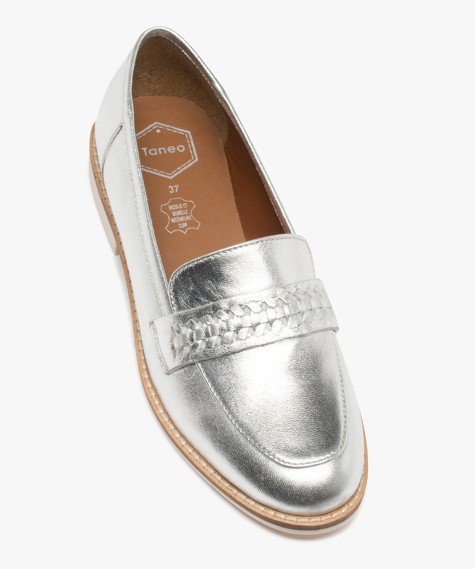 Mocassins femme dessus cuir métallisé - Tanéo argent | GEMO