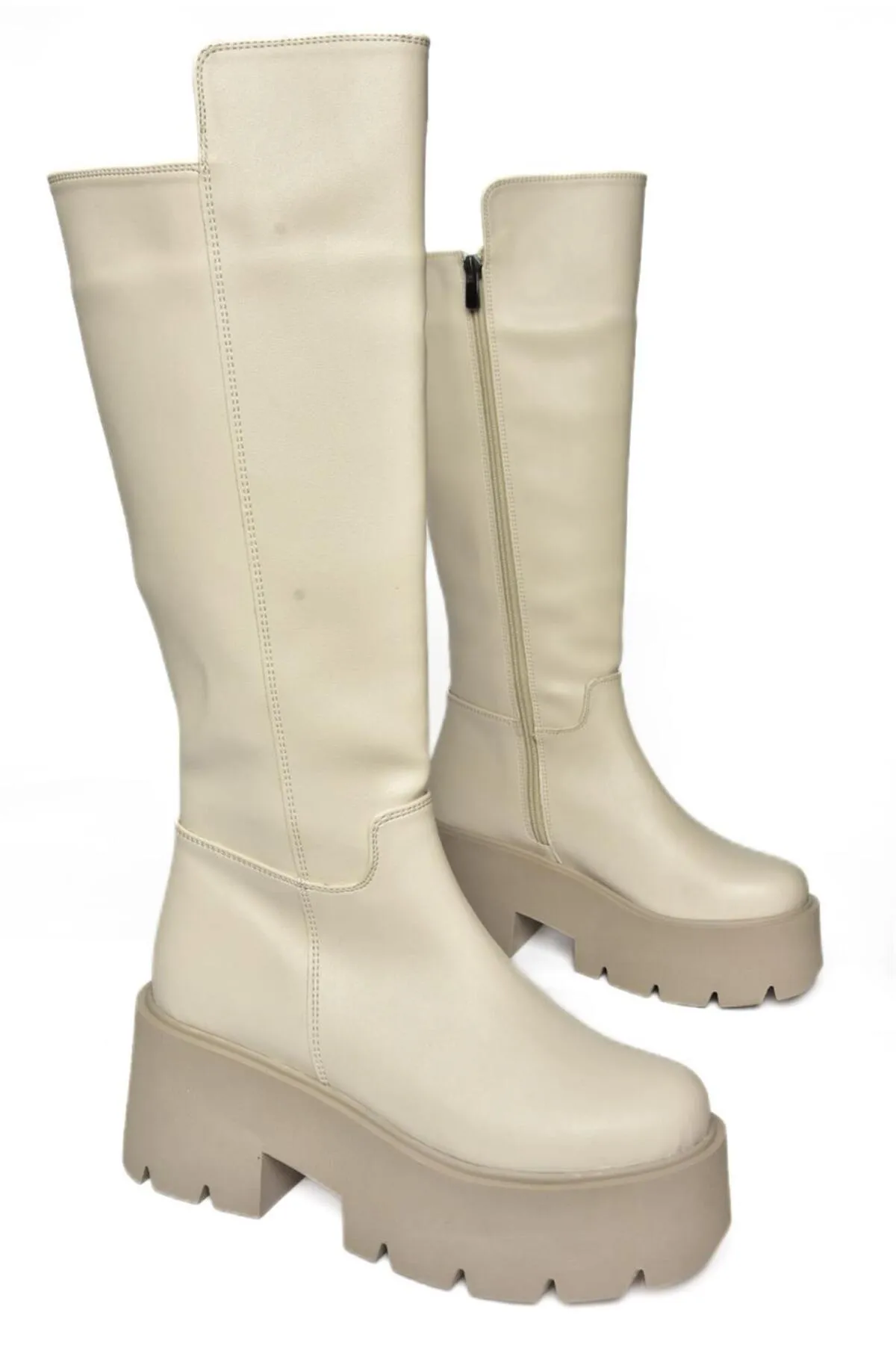 Fox Shoes  R610132009 Beige Damenstiefel mit dicken Sohlen