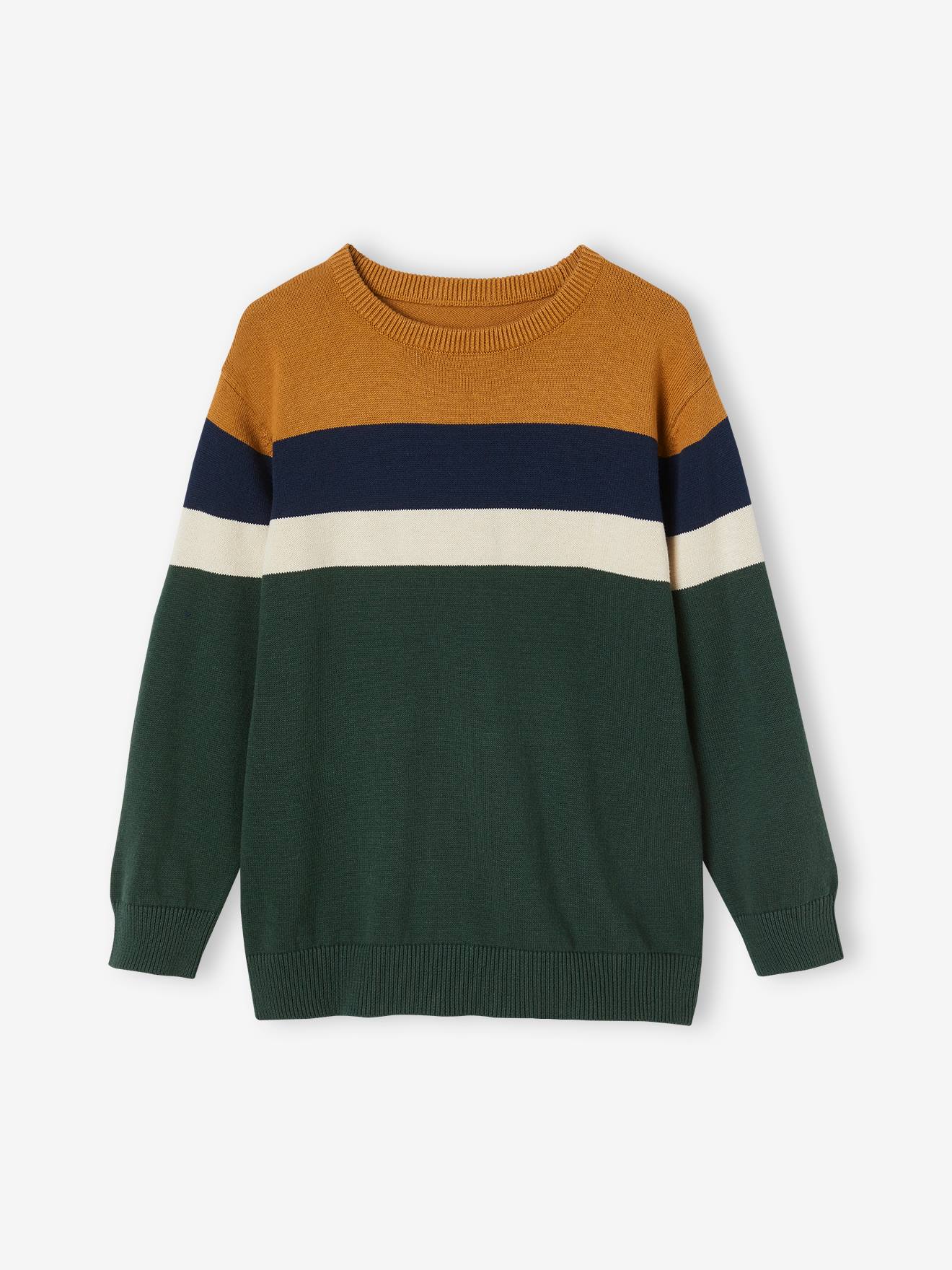 Vertbaudet Jungen Feinstrickpullover mit Streifen Oeko-Tex - grau meliert