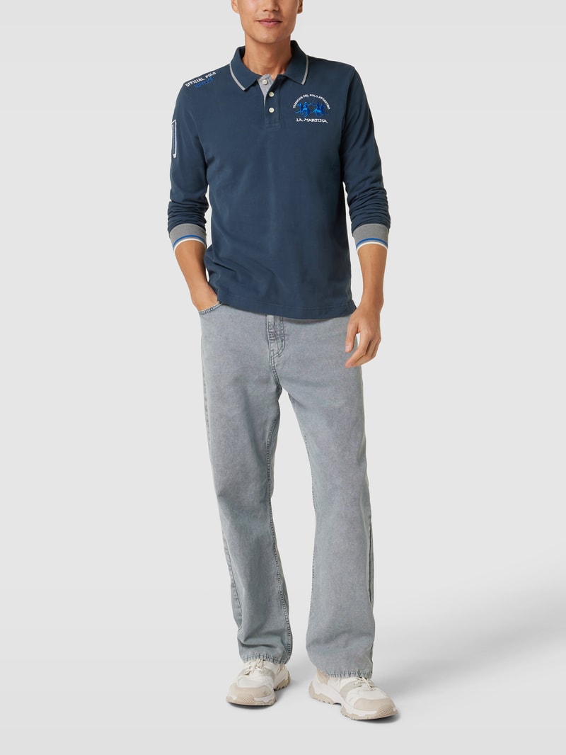 Longsleeve mit Polokragen in marineblau
