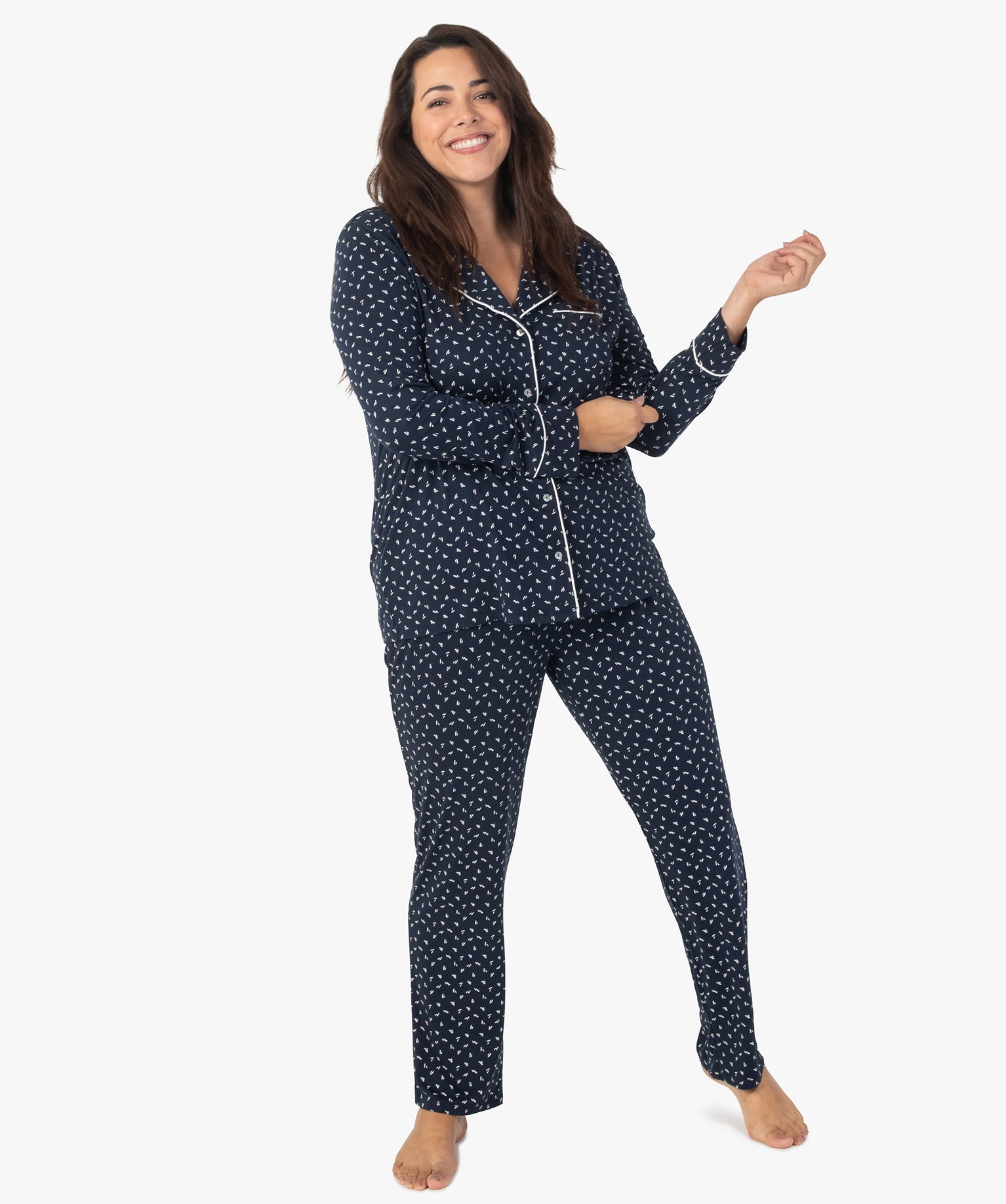 Pyjama femme grande taille deux pièces : chemise et pantalon imprime | GEMO