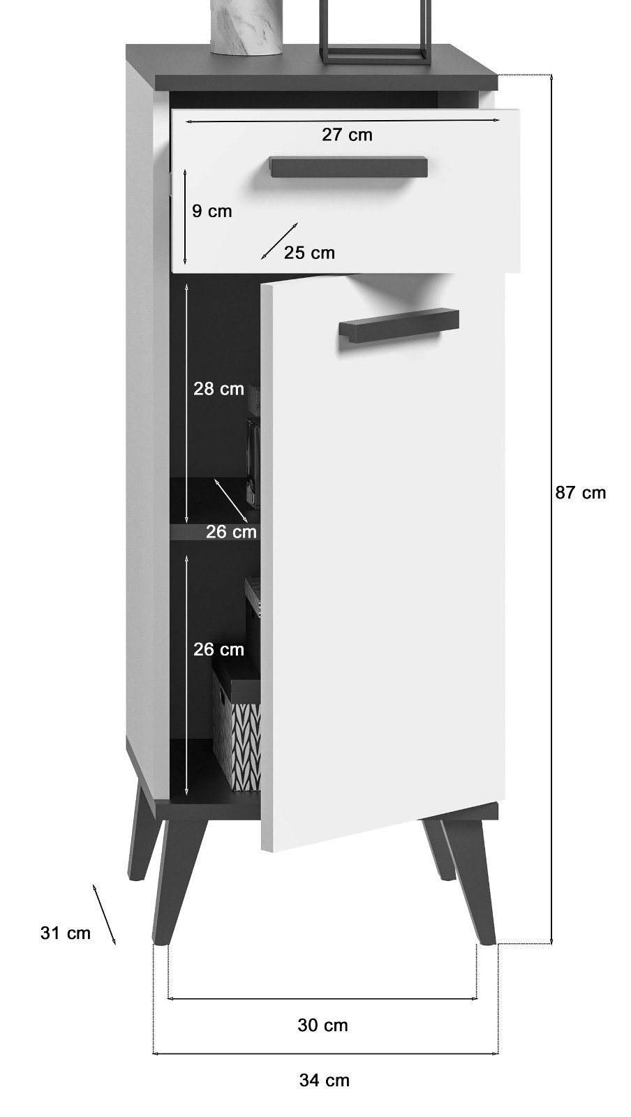 xonox.home Badkommode Rocket (Badschrank in weiß mit Anthrazit grau, 34 x 86), mit Schublade
