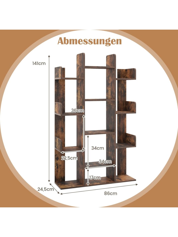 COSTWAY Bücherregal im Baumform mit 13 Fächern in Braun günstig kaufen onesize