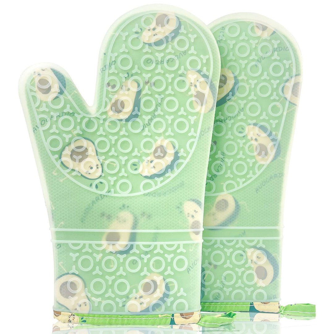 YANN Topfhandschuhe Silikon Ofenhandschuhe, hitzebeständige wasserdichte Handschuhe, (flexible Ofenhandschuhe mit gestepptem Futter, 1 Paar(Zitrone), anti-Verbrühungs-Koch- und Backtopflappen