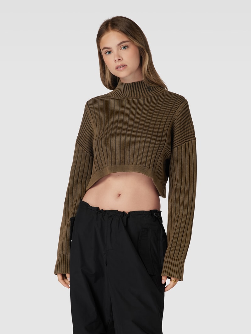 Cropped Strickpullover mit Strukturmuster in haselnuss braun