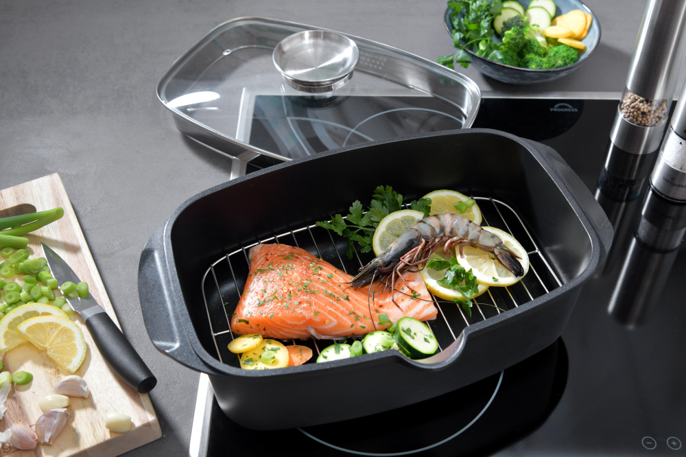 Bräter 6 l mit Gitter schwarz matt