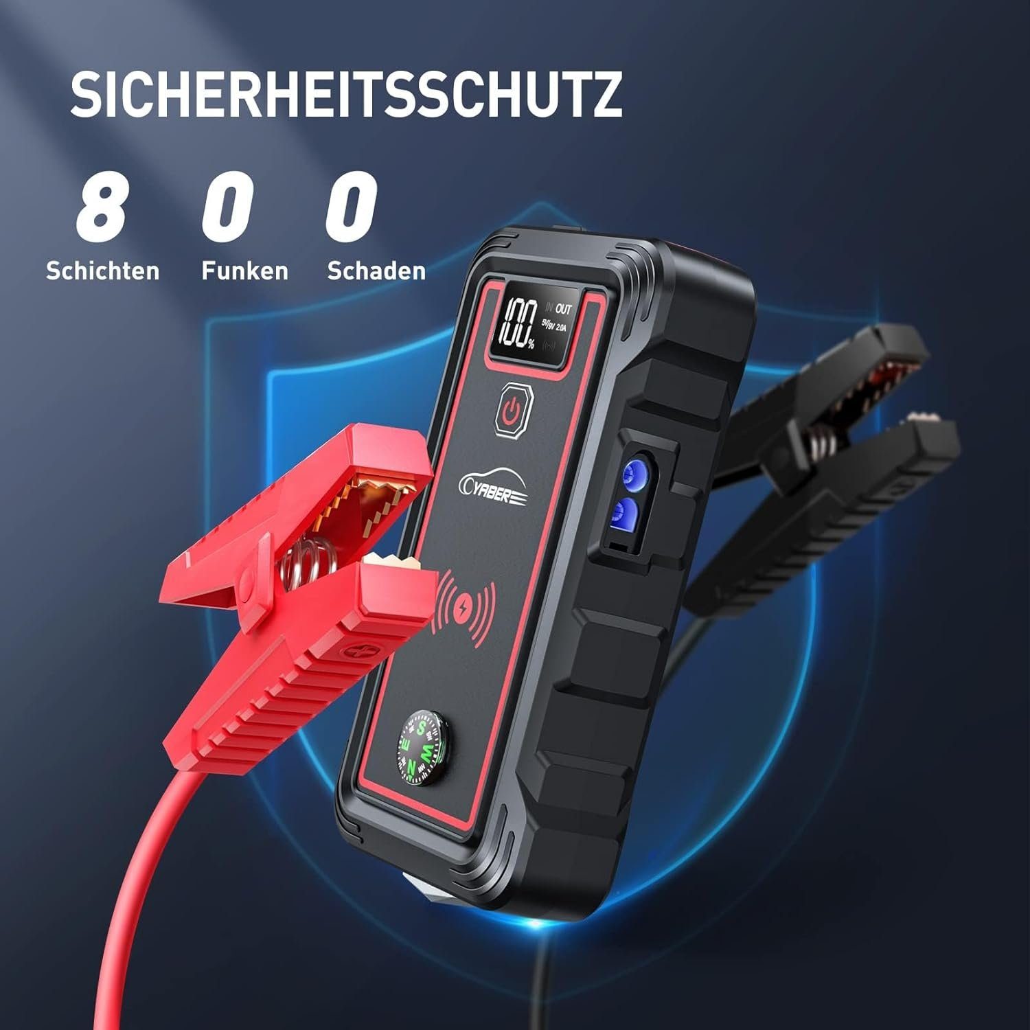 Yaber Starthilfegerät, Starthilfe Powerbank 3500A Spitzenstrom 23800mAh
